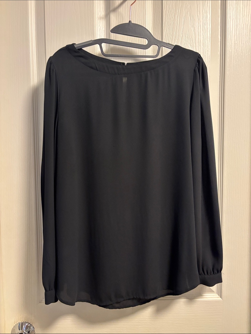 LOFT Black Long-Sleeve Semi-Sheer Blouse
